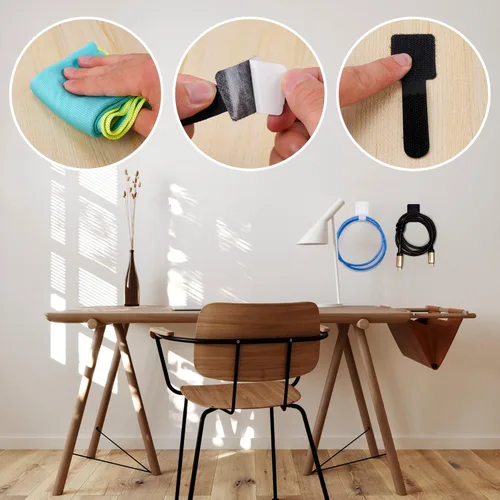 Miniatura 6 de 40 bridas de gancho y bucle para debajo del escritorio, organizador de cables de escritorio, clips adhesivos para cables, organizadores de cables
