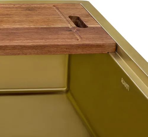 Miniatura 4 de Ruvati RVH9207GG RVH9207GG - Fregadero de cocina con estación de trabajo dorado mate de 33 pulgadas, de acero inoxidable en tono latón con acabado