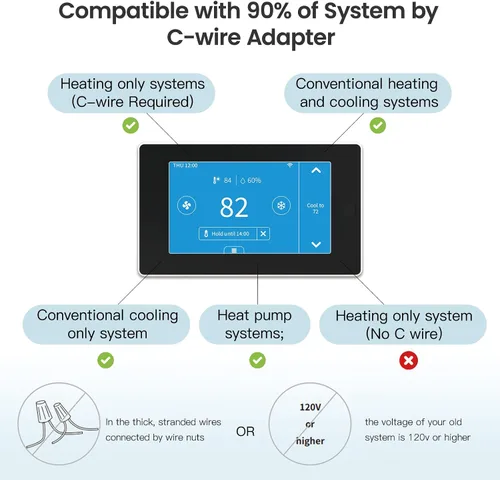 Miniatura 3 de MoesGo Termostato inteligente programable con WiFi para el hogar, no se requiere cable C mediante adaptador de cable C, con sensor remoto de zona