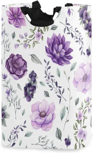CaTaKu Cestas de lavandería para bebé de acuarela floral moradas, canastas grandes y altas para niños, organizador de lavandería, contenedores de
