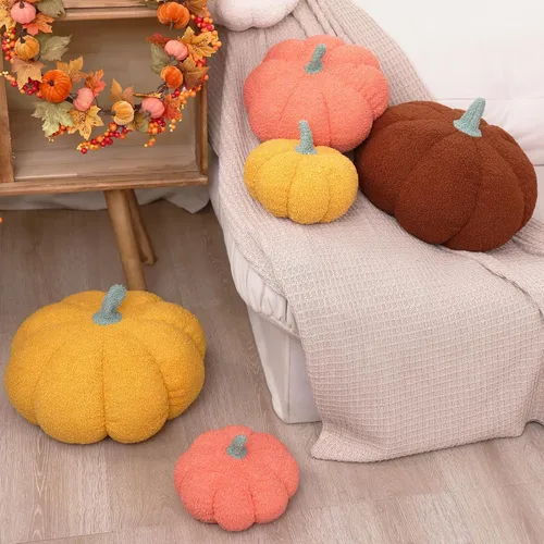 Miniatura 8 de RoseCraft Almohadas de calabaza, 3 piezas, cojines de otoño, decoraciones de Acción de Gracias, felpa esponjosa de otoño para dormitorio, sofá