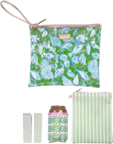 Miniatura 10 de Lilly Pulitzer Funda de vinilo resistente al agua para la playa, bolsa con cremallera incluye protector de bebidas, funda pequeña y clips para toalla
