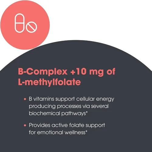 Miniatura 5 de MethylPro B Complex + L-Metilfolato 10 mg - Mezcla de vitaminas metiladas biodisponibles - Apoya la energía y el estrés - Vegetariano e