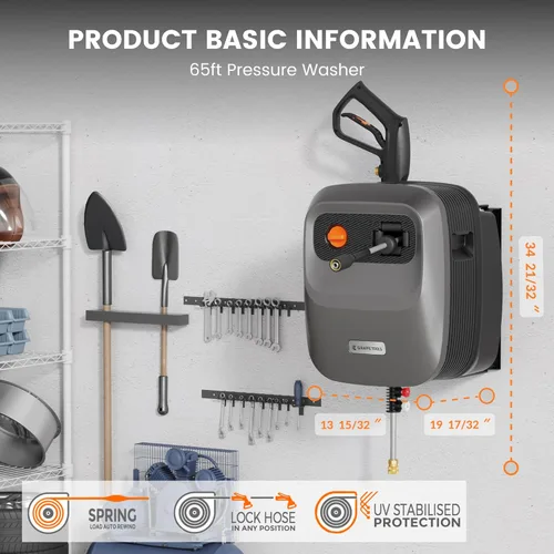 Miniatura 9 de Giraffe Tools Grandfalls - Lavadora a presión retráctil G20, 2500 PSI 2.2 GPM, lavadora a presión montada en la pared de 180°, retracción automática