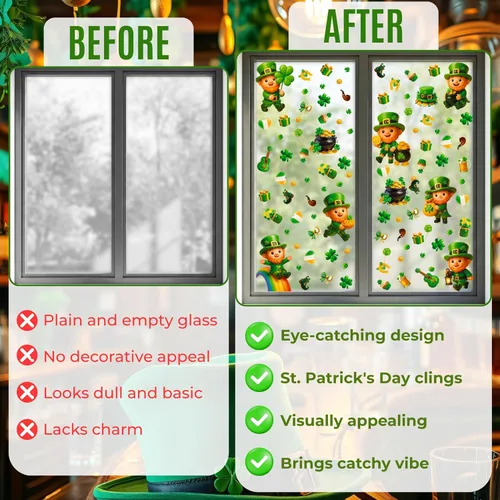 Miniatura 5 de WALPLUS Decoración de primavera para el Día de San Patricio, de doble cara, reutilizable, despegar y pegar, extraíble para ventana de duende