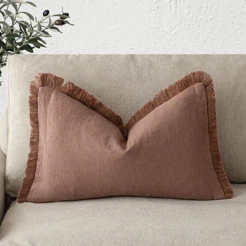 Miniatura 45 de Foindtower Fundas de almohada decorativas de lino con flecos, acogedora funda de cojín bohemia estilo farmhouse con borlas, funda de almohada