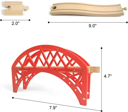 Miniatura 2 de Puentes de tren de madera, 2 puentes colgantes, accesorios de madera para vías de tren, rieles de tren de madera, vías de tren compatibles con todas