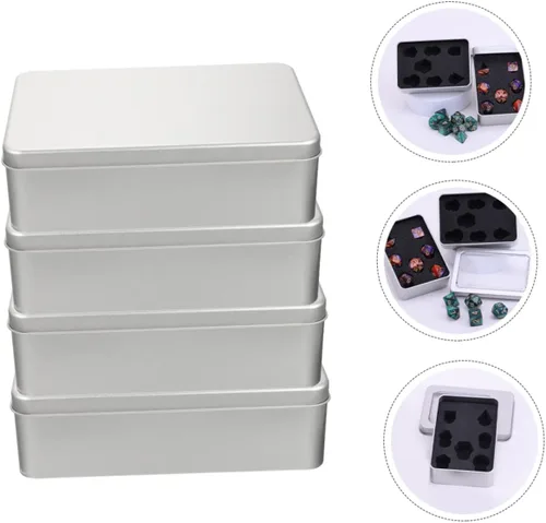 Miniatura 5 de TOYANDONA Caja de almacenamiento de dados de 8 piezas, mini contenedores con tapa, caja de dados de metal, soportes de metal, caja organizadora