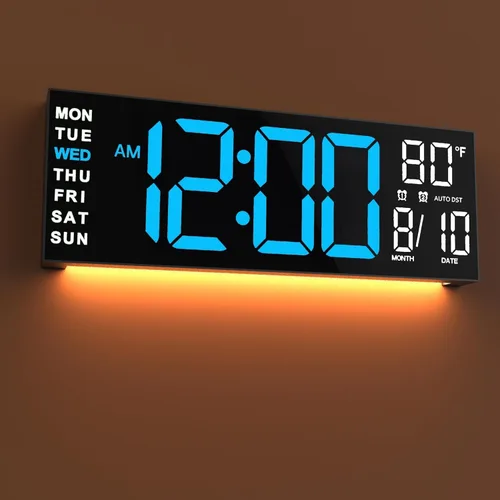 Miniatura 11 de JALL Reloj digital grande de montaje en pared de 16 pulgadas, temporizador de cuenta atrás, alarma, LED grande, color RGB, DST, temperatura
