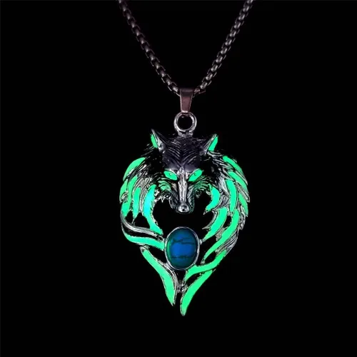 Miniatura 3 de Collar de lobo para mujeres y hombres, collar luminoso con colgante de cabeza de lobo vikingo, regalo de Halloween, joyería que brilla