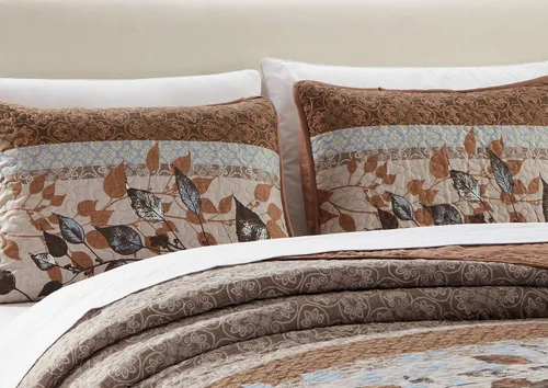 Miniatura 2 de Luxury Home Collection - Juego de colcha reversible acolchada de 2 piezas, tamaño individual/individual XL, estampado floral, hojas color gris