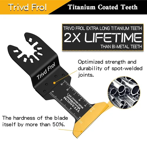Miniatura 3 de Trivd Frol 100 piezas de hojas de sierra oscilantes, hojas de multiherramienta universales profesionales de titanio para madera, plásticos, metal