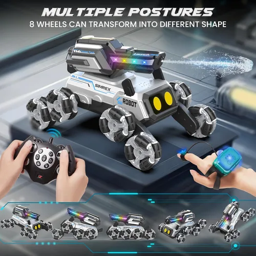 Miniatura 3 de SIMREX Robot Perro RC Coche de Acrobacias Juguetes - Control remoto con detección de gestos con ruedas Mecanum, ojos LED, 3 efectos de sonido