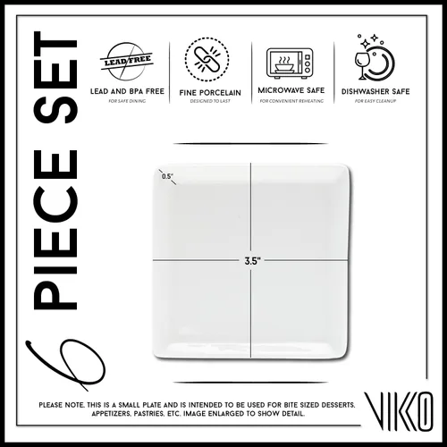 Miniatura 2 de Vikko Mini plato de postre, plato de porcelana blanca de 3.5 pulgadas, juego de 6 platos cuadrados para Petit Fours, pasteles, frutas, apto
