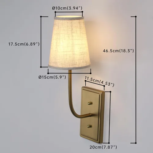 Miniatura 2 de Aplique de pared de latón de granja, 1 luz, pantalla de tela de lino, lámpara de pared interior con cable para dormitorio, sala de estar, tocador