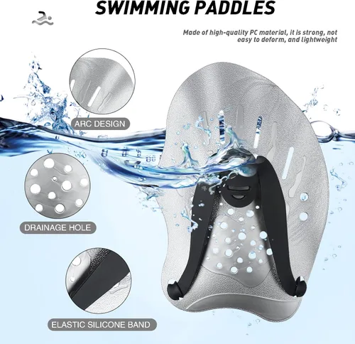Miniatura 2 de Raquetas de natación para manos, paletas de mano de entrenamiento de natación con correas ajustables, paletas de natación para adultos y niños