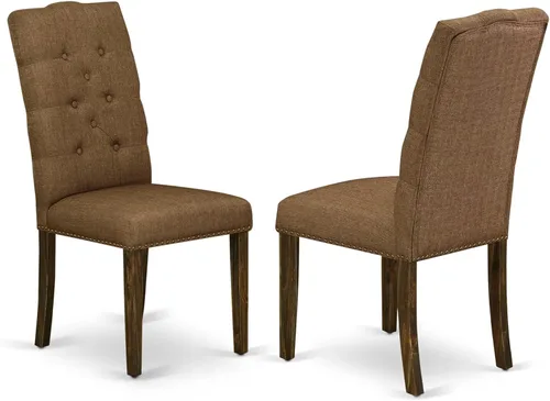 Miniatura 14 de East West Furniture ELP6T35 Elsa Parson - Juego de 2 sillas acolchadas de tela de lino con ribete de clavos y botones copetudos, color negro Alambre