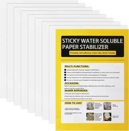 Estabilizador de bordado imprimible, 8.5 x 11 pulgadas, estabilizador de bordado autoadhesivo, soluble en agua, estabilizador de papel imprimible