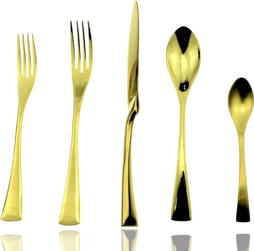 Miniatura 10 de JASHII Juego de cubiertos dorados de pulido de espejo de lujo, juego de cubiertos de 20 piezas, utensilios de acero inoxidable 18/10 para 4, tenedor