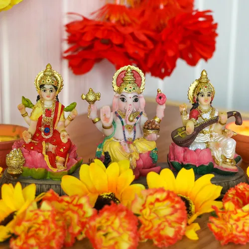 Miniatura 2 de India Laxmi Ganesh Saraswati Estatua – 3.9 pulgadas de alto Dios indio Lakshmi Ganesha Saraswati Estatuilla de ídolo hindú Diwali Regalos Diwali