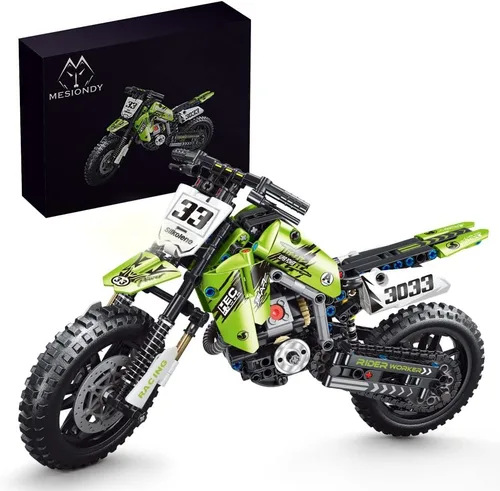Mesiondy Kit de bloques de construcción de juguete para motocicleta, conjuntos de ladrillos STEM, juguetes para niños y adultos, construye una Verde