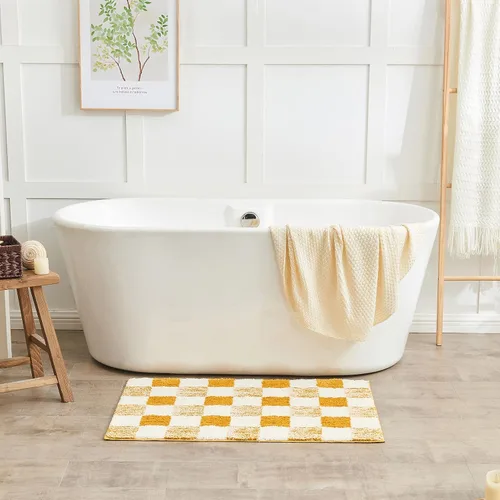 Miniatura 4 de CozeCube Alfombras de baño para baño antideslizantes, alfombra de baño de microfibra esponjosa absorbente lavable, alfombras de baño estéticas, Oro