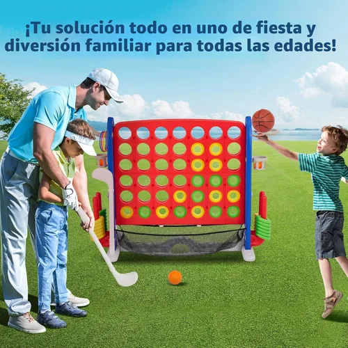 Miniatura 7 de Juego gigante 4 en 1 Connect Juego Jumbo 4 para anotar con baloncesto, golf y lanzamiento de anillo, juego de patio al aire libre de altura