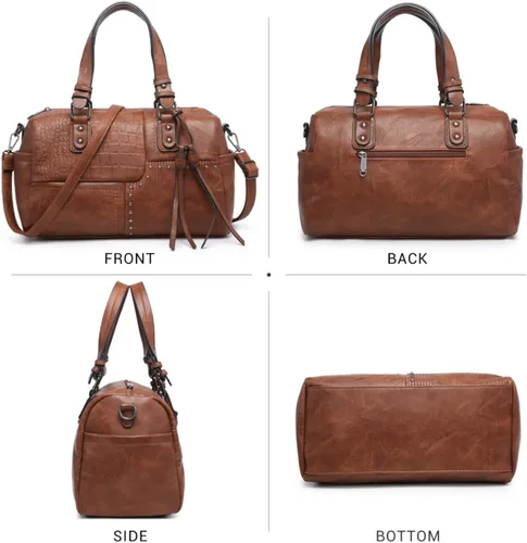 Miniatura 2 de Dasein Bolsas de barril de cuero vegano suave para mujer, bolso de mano grande con asa superior para trabajo, bolso de hombro