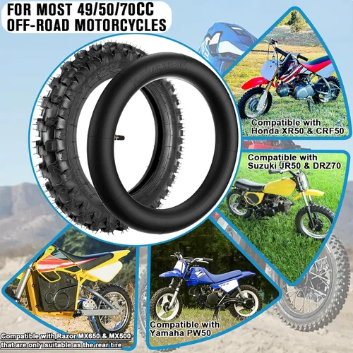 Miniatura 6 de Juego de neumáticos todoterreno y tubo interior de 2.5-10 pulgadas, neumático de motocross de 2.50-10 con llanta de 10 pulgadas y tubo