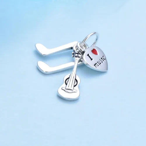 Miniatura 2 de I Love Música Encanto Guitarra Encanto con el corazón colgante de ley 925 musicial Nota Encanto para bricolaje encantos pulsera