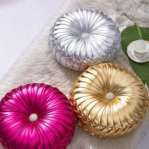 Miniatura 5 de EUCIOR Almohadas Decorativas Doradas, Almohada Circular, Almohadas Decorativas Plisadas de Calabaza Hechas a Mano, Almohadas Doradas, Almohadas