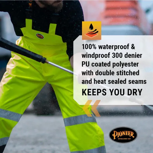 Miniatura 13 de Pioneer Hi Vis Ripstop - Pantalones con peto impermeables para hombre, pantalones reflectantes de seguridad para lluvia