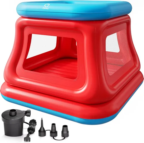 QPAU Casa inflable de rebote para niños de 3 a 6 años, casa de rebote grande para 2 a 4 niños, trampolín 3 en 1 y piscina de pelotas, casa hinchable