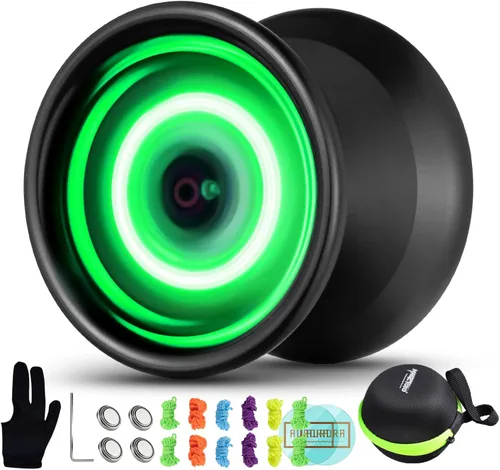 Miniatura 9 de MAGICYOYO Yoyo profesional con luz Y02 para trucos avanzados, yoyo LED de aleación de aluminio con guante, bolsa de almacenamiento, 4 baterías y 12
