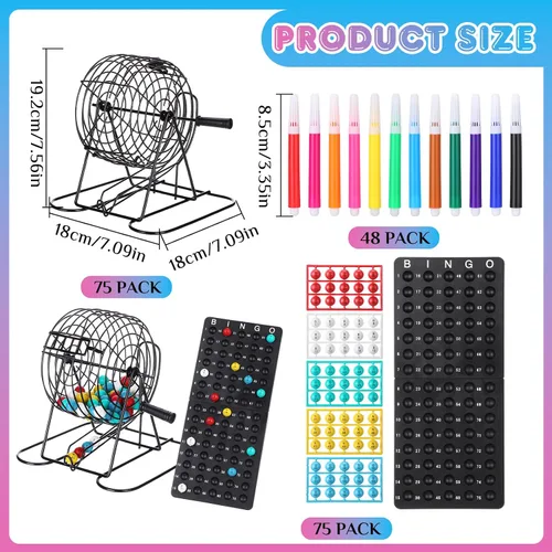 Miniatura 2 de Thyle El juego de bingo de 625 piezas incluye bandeja de almacenamiento de jaula rodante, 75 bingoballs, 500 tarjetas de bingo y marcadores