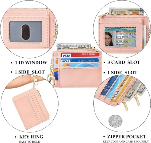 Miniatura 4 de Sodsay Estuche para tarjetas cartera delgada con bolsillo frontal para mujer sujetatarjetas con llavero