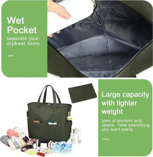 Miniatura 3 de Bolsa de playa y piscina para mujer, grande, bolsa de gimnasio con compartimento húmedo para viajes, impermeable