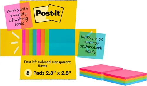 Miniatura 16 de Post-it Notas transparentes, 2.8 pulgadas x 2.8 pulgadas, notas adhesivas transparentes, suministros de regreso a la escuela, productos de oficina