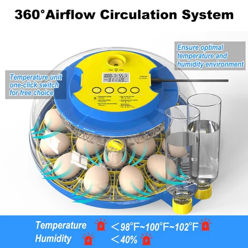 Miniatura 6 de Cieex - Incubadora de 18 huevos para incubar pollo, codornices, patos, loros, gansos con giro automático de huevos y control de humedad, incubadora
