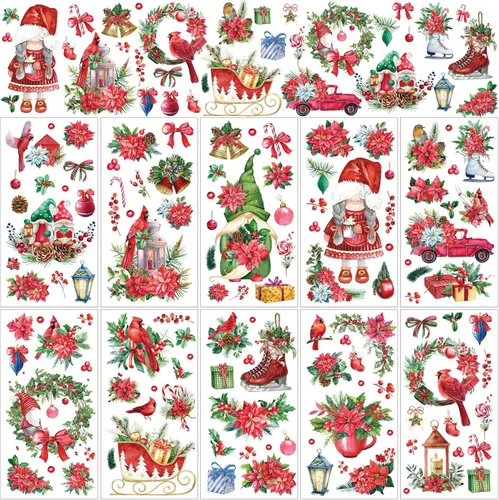 Lincia 10 hojas de calcomanías para transferencia de manualidades y muebles, calcomanías de muñeco de nieve, gnomo de reno, vintage, para