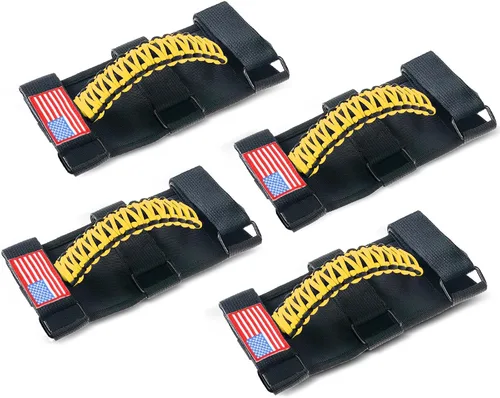 Miniatura 11 de Savadicar Paquete de 4 Asas de Agarre de Barra Enrollable Compatible con 1955-2023 Jeep Wrangler CJ YJ TJ JK JL 4XE & Gladiator JT, Soporte de Negro