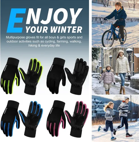 Miniatura 7 de Sukeen Guantes de invierno para niños, antideslizantes para pantalla táctil, guantes de ciclismo para niños y niñas, guantes ligeros para correr
