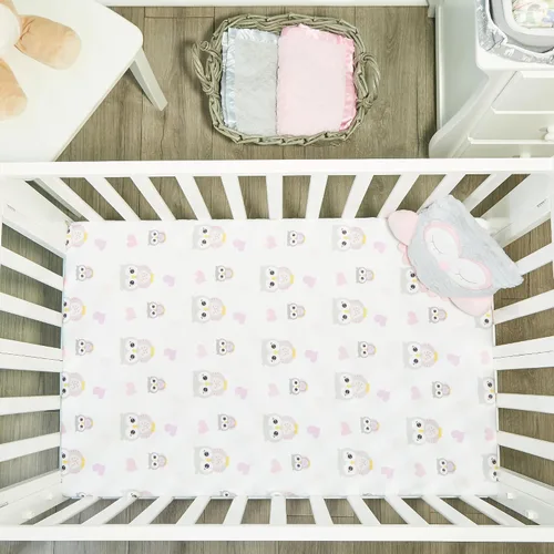 Miniatura 6 de Paquete de 2 sábanas de colchón n Play, 100% algodón percal, suaves, portátiles, para cuna, para niñas con búhos/corazones y diseño rosa sólido