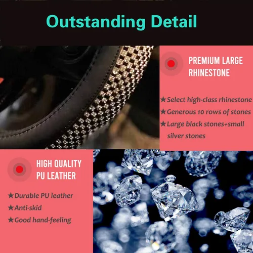 Miniatura 3 de PINCTROT Bling Bling - Funda para volante cómoda con diamantes de imitación de cristal gigante, piel de diamante antideslizante, universal de 15 5.