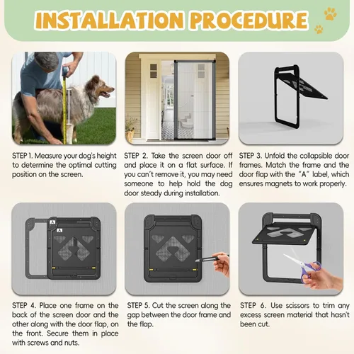 Miniatura 6 de Puerta de perro para puerta mosquitera, puerta para mascotas con cerradura para puerta corrediza, solapa magnética de cierre automático de 14 x 11.8