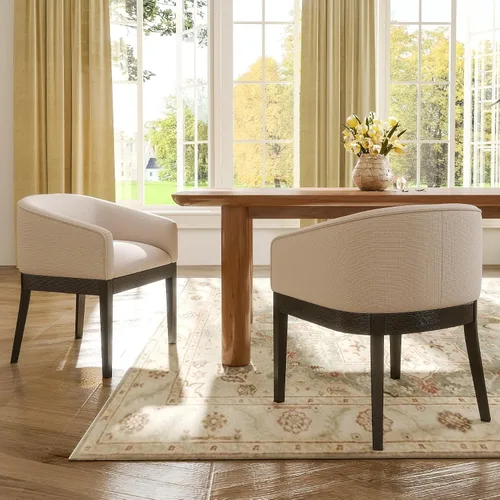 Miniatura 8 de RIVOVA Juego de 2 Sillas de Comedor Beige de Mediados de Siglo Modernas Sillas de Comedor Tapizadas en Lino Sillas de Cocina y Comedor con Respaldo