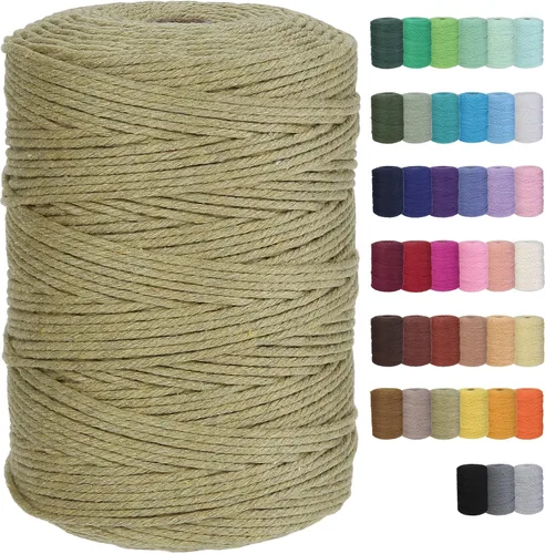 Miniatura 31 de Cuerda de macramé de algodón de 3 mm x 109 yardas, suministros de macramé de color natural, cuerda de algodón suave para colgar plantas, colgante