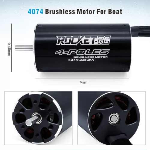 Miniatura 6 de Motor sin escobillas para barco Rc, Superar Hobby 4074 2250KV Motor sin escobillas con diseño de juego de refrigeración para barco RC (2250kv)