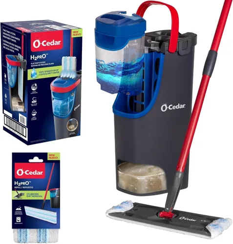 Miniatura 19 de O-Cedar H2prO Sistema de trapeador plano Herramienta de limpieza rápida Limpia con agua limpia Mopa de microfibra reutilizable y lavable a