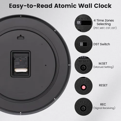 Miniatura 4 de Geevon Reloj de pared atómico de 16 pulgadas, reloj analógico autoajustable con sincronización automática de tiempo, funciona